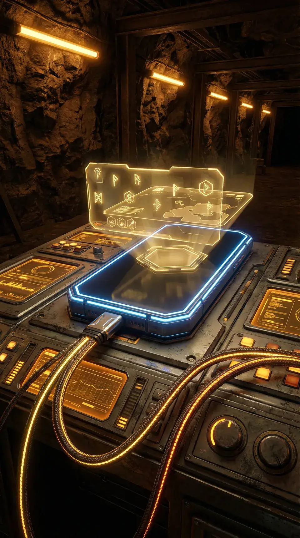 炸金花下载 APP便携终端展示 - 赛博智能手机界面