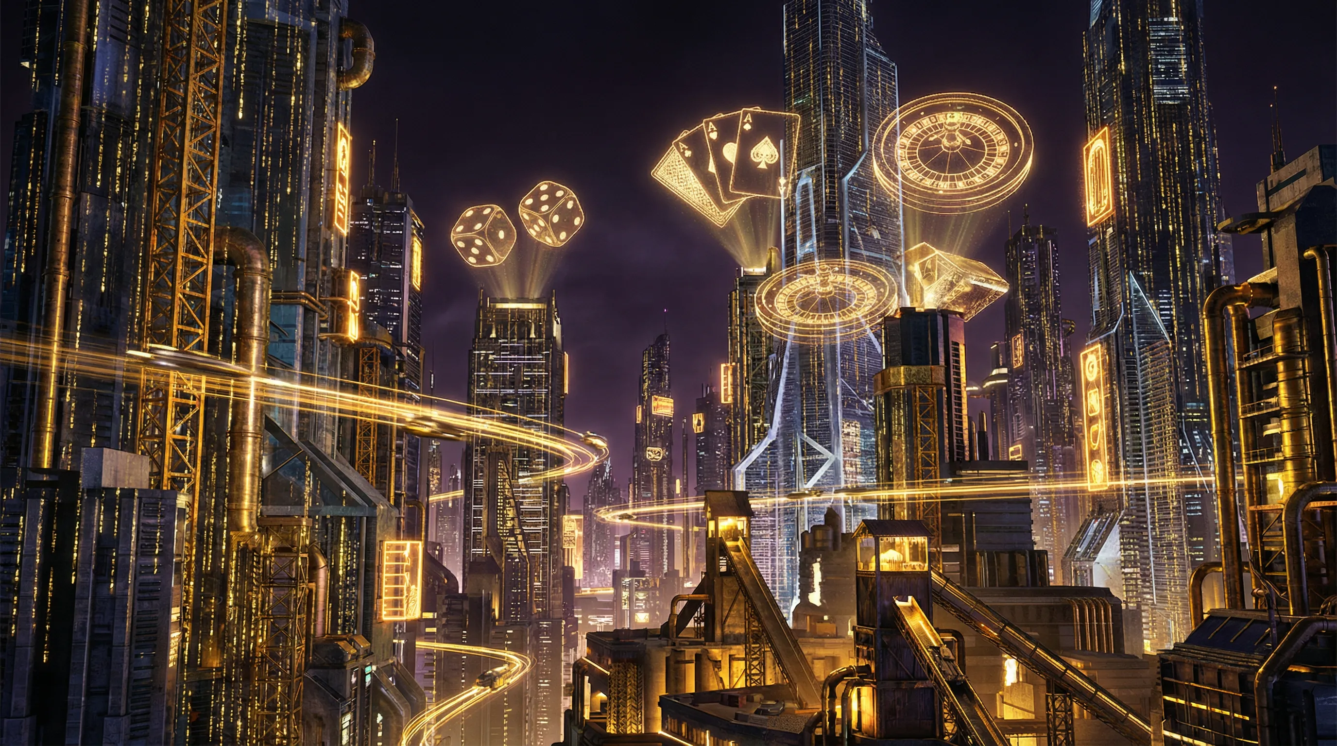 炸金花下载 赛博朋克金矿不夜城全景 - 未来都市夜景